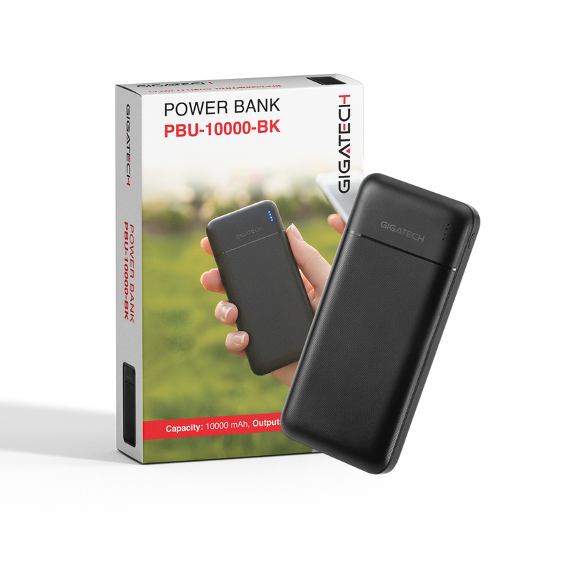 Power bank Gigatech 10000 mAh, USB izlazi, crni