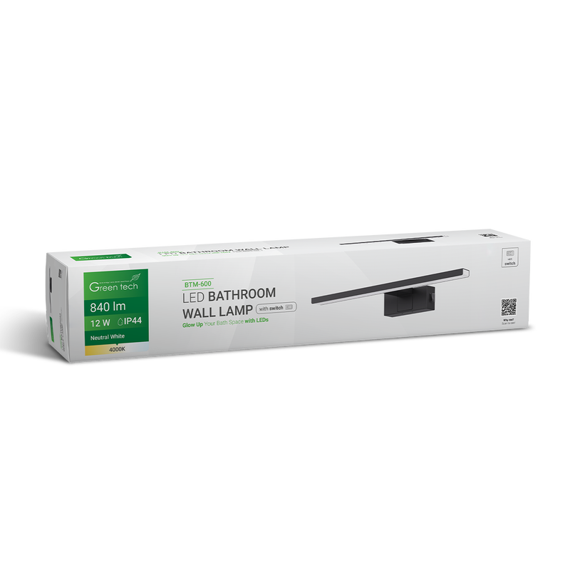 LED kupaonska zidna lampa, Green Tech, crna, 840 lm, 12W, 4000 K, IP44, 60 cm slika 4