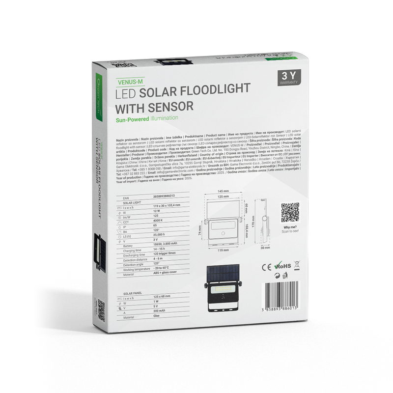 LED solarni reflektor Green Tech 12W, 4000K, IP65, 1500 lm slika 4