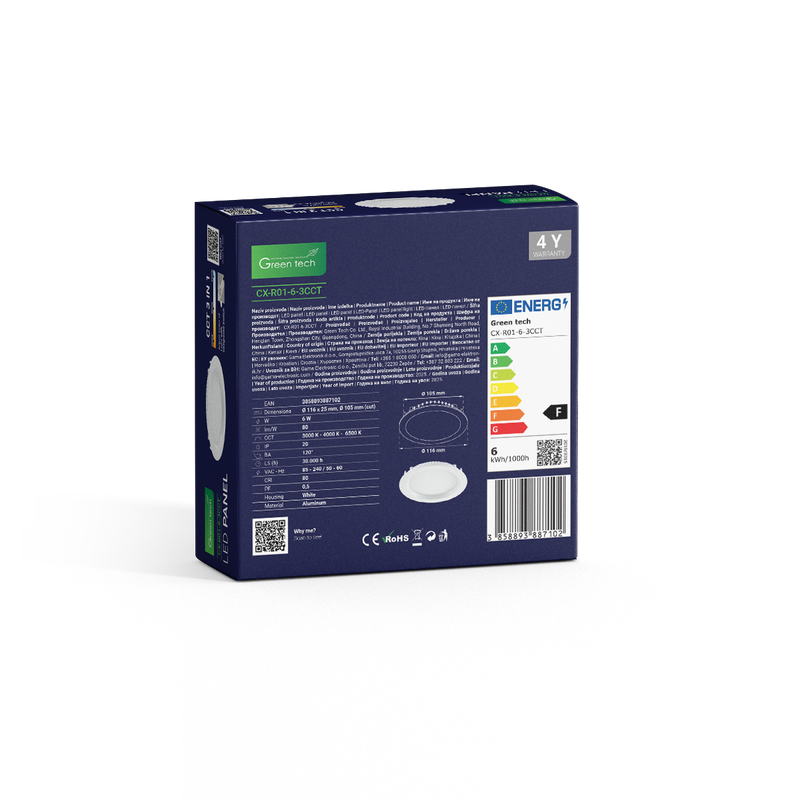 LED panel Green Tech 6W, 3CCT, ugradni, okrugli slika 5