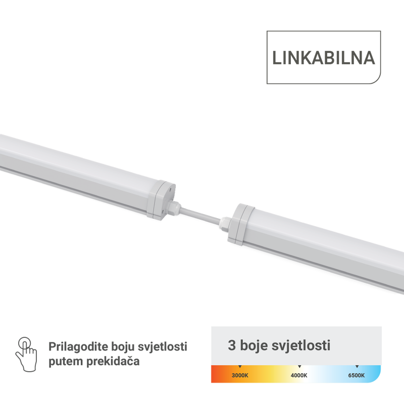LED vodotijesna svjetiljka Green Tech, linkabilna, 45W, 120LM/W, 3CCT, IP65