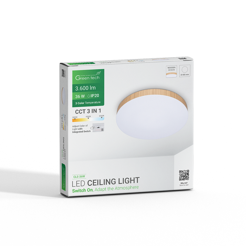 LED plafonjera Green Tech 36W, 3CCT, 40 cm, drveni okvir slika 5