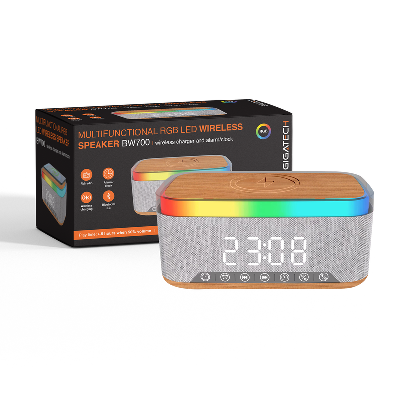 Bluetooth zvučnik, wireless punjač i alarm/sat Gigatech BW700 RGB