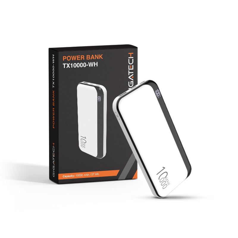 Power bank Gigatech 10000 mAh, USB i C izlazi, bijeli