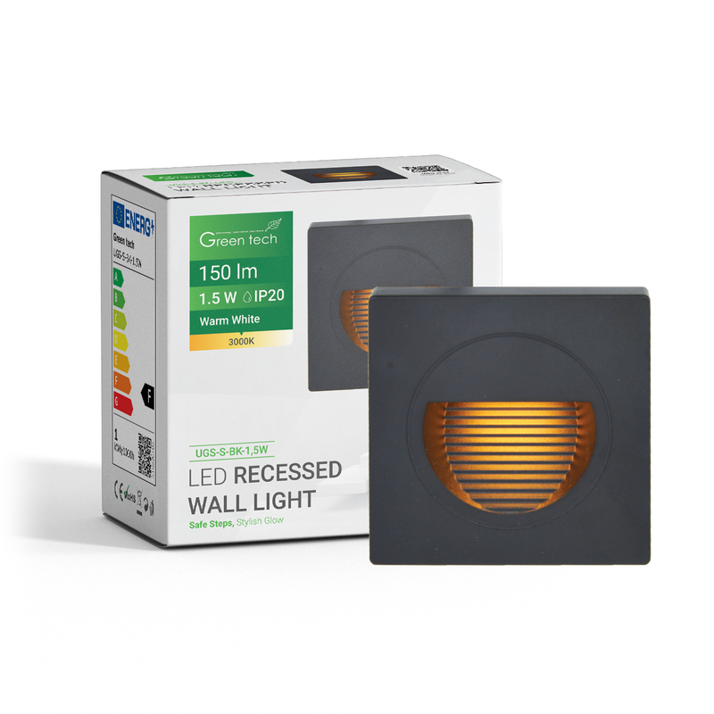 LED ugradna zidna svjetiljka Green Tech 1,5W, 3000K IP20, crna