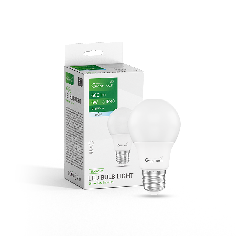 LED žarulja Green Tech 6W, 6000K, E27, A60, Flux: 600 lm, IP40, Epistar chip