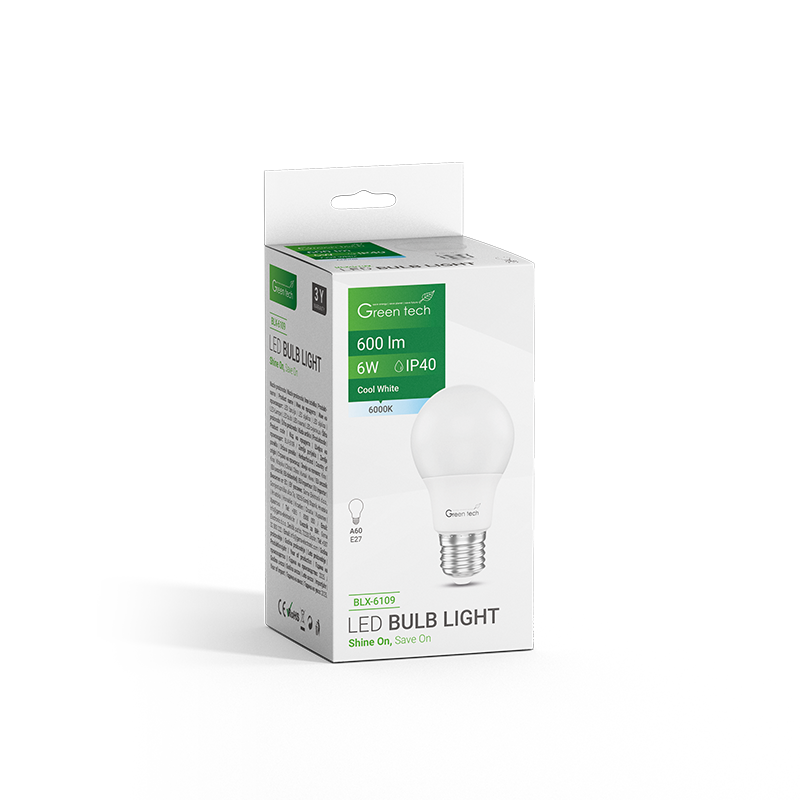 LED žarulja Green Tech 6W, 6000K, E27, A60, Flux: 600 lm, IP40, Epistar chip slika 2