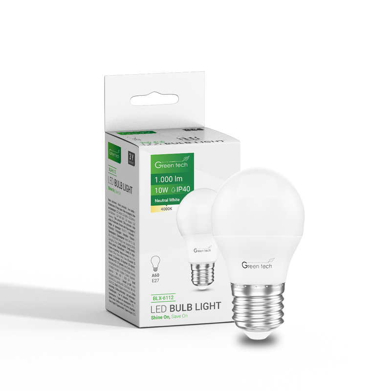 LED žarulja Green Tech 10W, 4000K, E27, A60, Flux: 1000 lm, IP40, Epistar chip