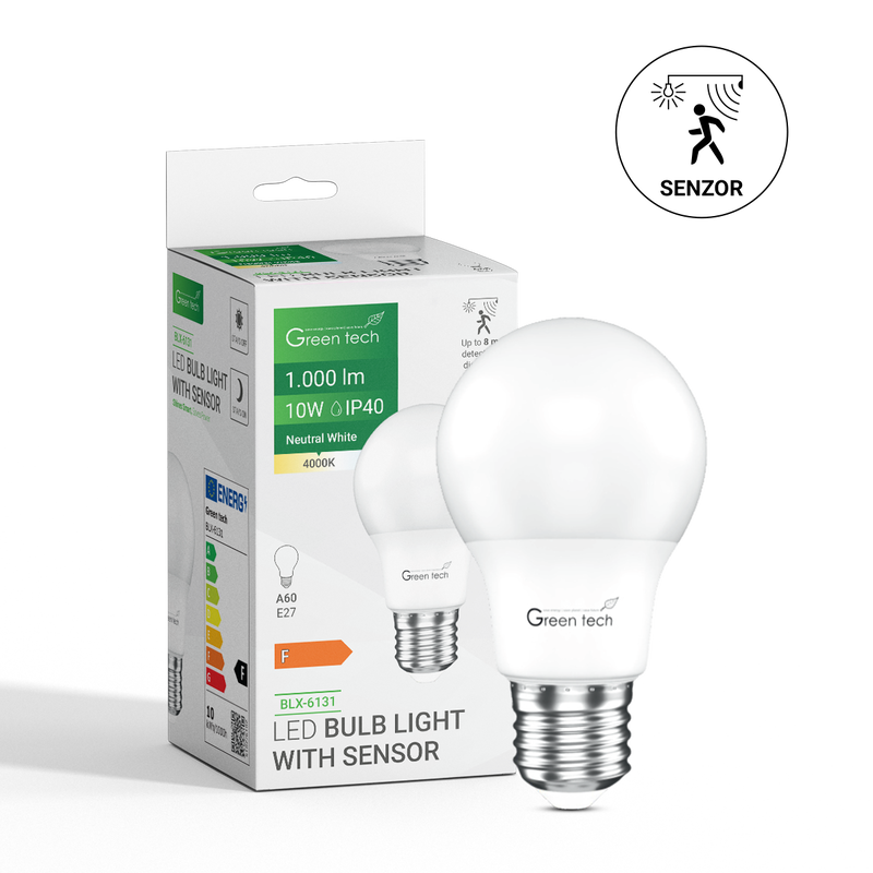 LED žarulja Green Tech sa senzorom pokreta i fotoćelijom, 10W, 4000K, E27, A60