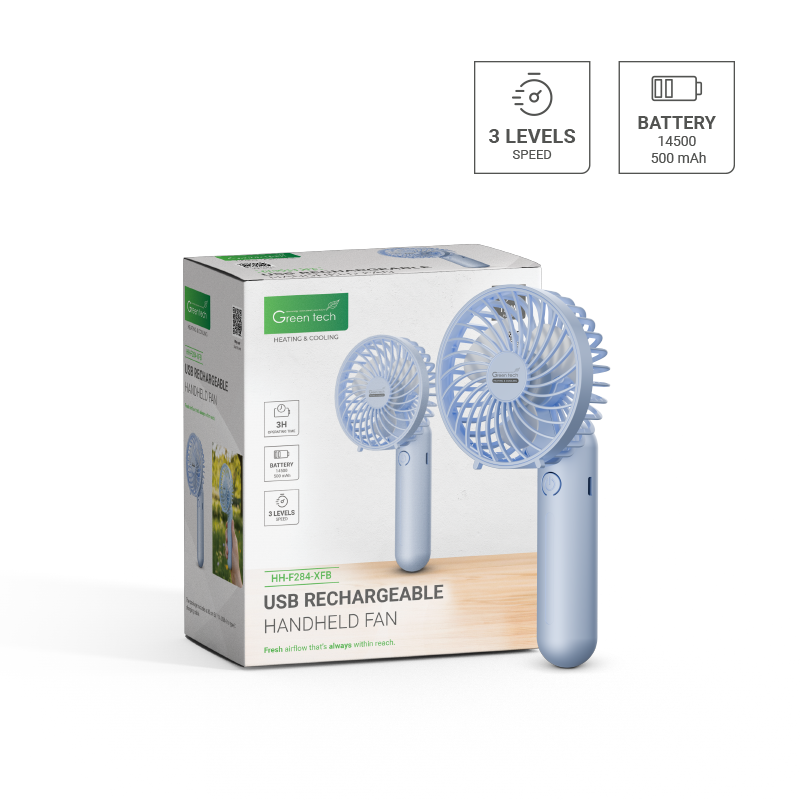 Prijenosni ventilator Green Tech, 1.1W, plavi, sa USB punjenjem