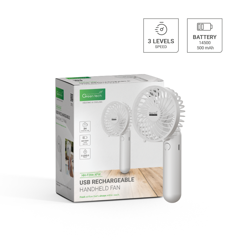 Prijenosni ventilator Green Tech, 1.1W, bijeli, sa USB punjenjem