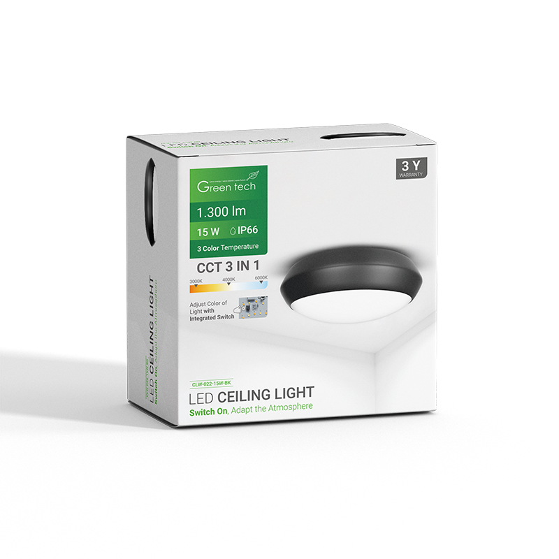 LED plafonjera Green Tech 15W, 3CCT, 30 cm, IP66, crna slika 3