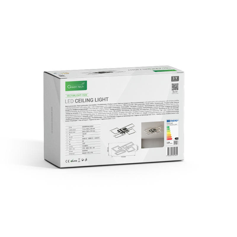 Stropna dekorativna svjetiljka Green Tech 136W, 3CCT slika 5
