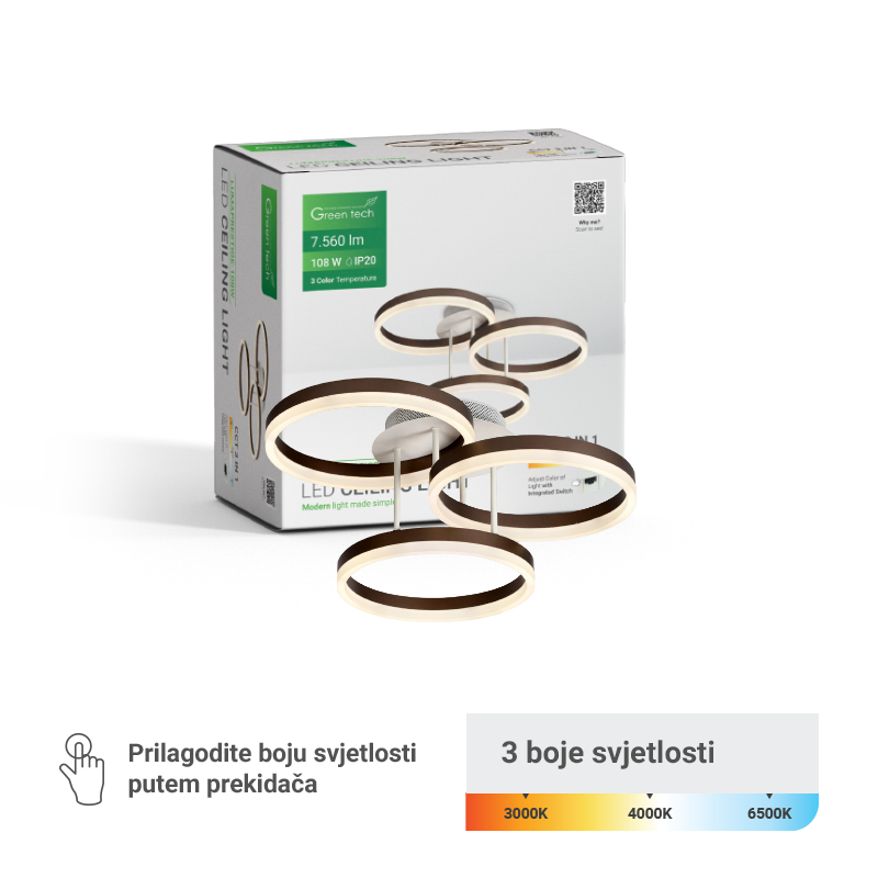 Stropna dekorativna svjetiljka Green Tech 108W, 3CCT