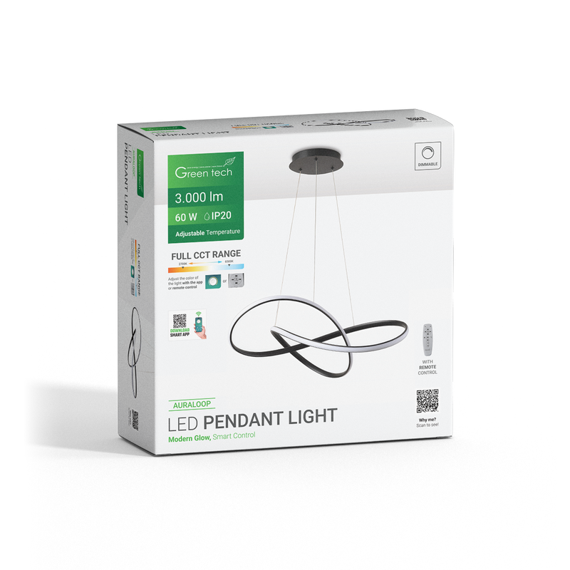 Smart dekorativna visilica Green Tech 60W, 3CCT, dim, APP + daljinski upravljač slika 4