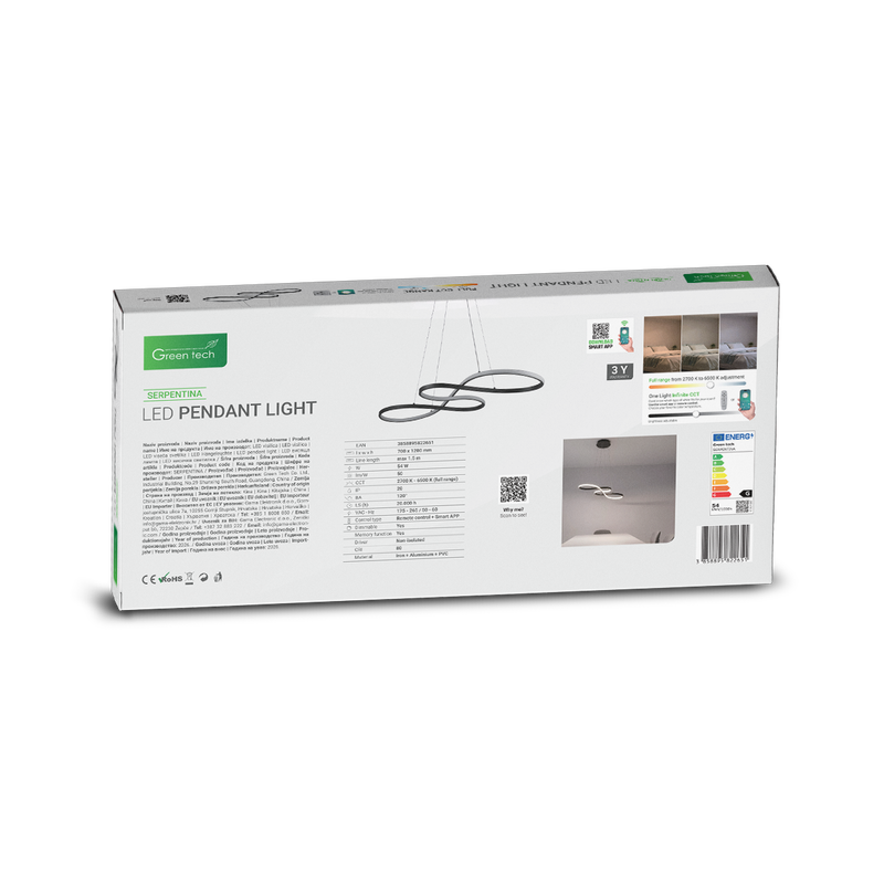 Smart dekorativna visilica Green Tech 54W, 3CCT, dim, APP + daljinski upravljač slika 5