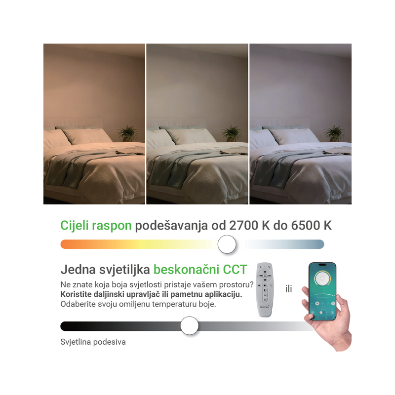Smart dekorativna visilica Green Tech 100W, 3CCT, dim, APP + daljinski upravljač slika 6