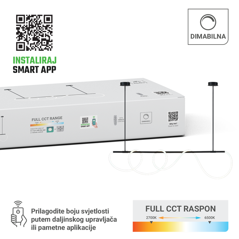 Smart dekorativna visilica Green Tech 100W, 3CCT, dim, APP + daljinski upravljač