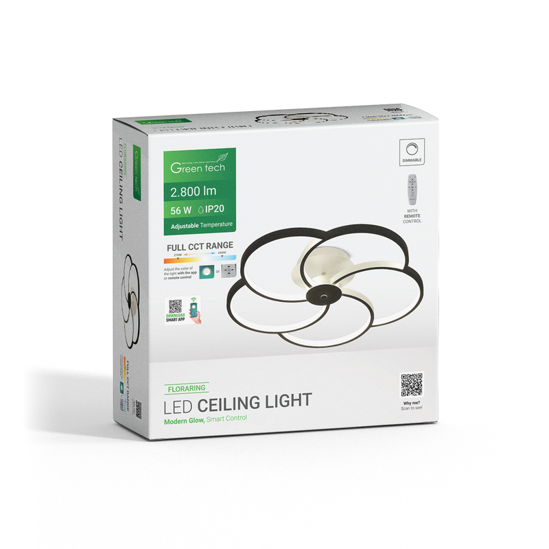 Smart stropna dekorativna svjetiljka Green Tech 56W, 3CCT, dim, APP + daljinski slika 4