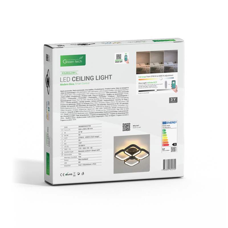 Smart stropna dekorativna svjetiljka Green Tech 57W, 3CCT, dim, APP + daljinski slika 5