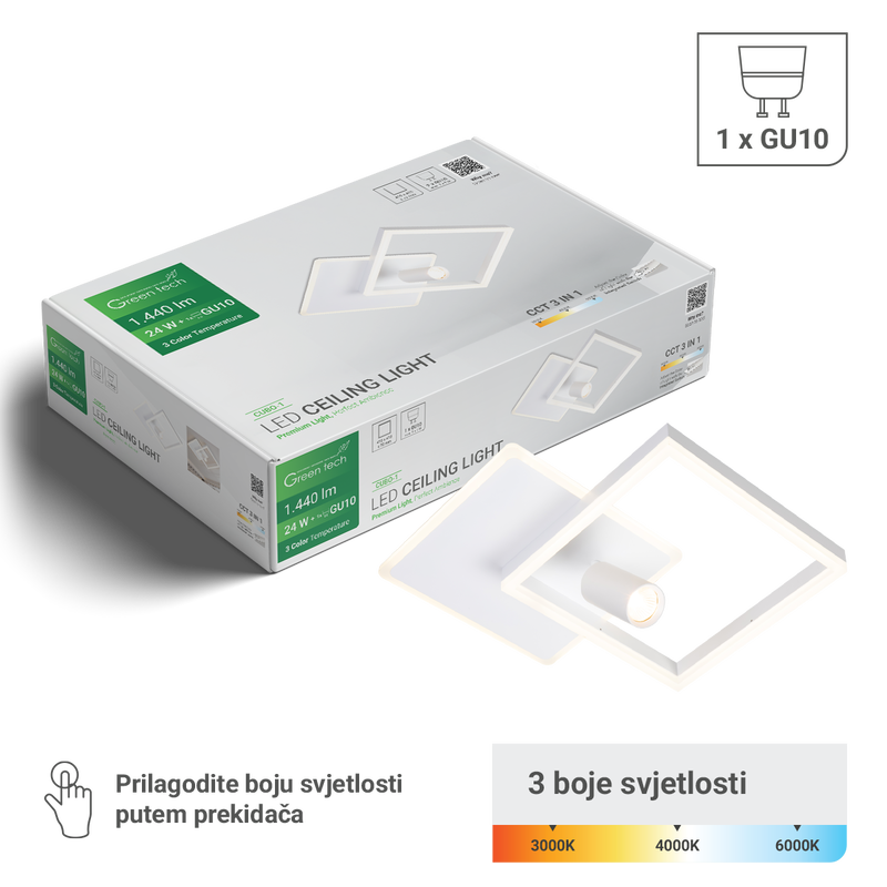 Stropna dekorativna svjetiljka Green Tech 24W, 3CCT + 1 x SPOT GU10