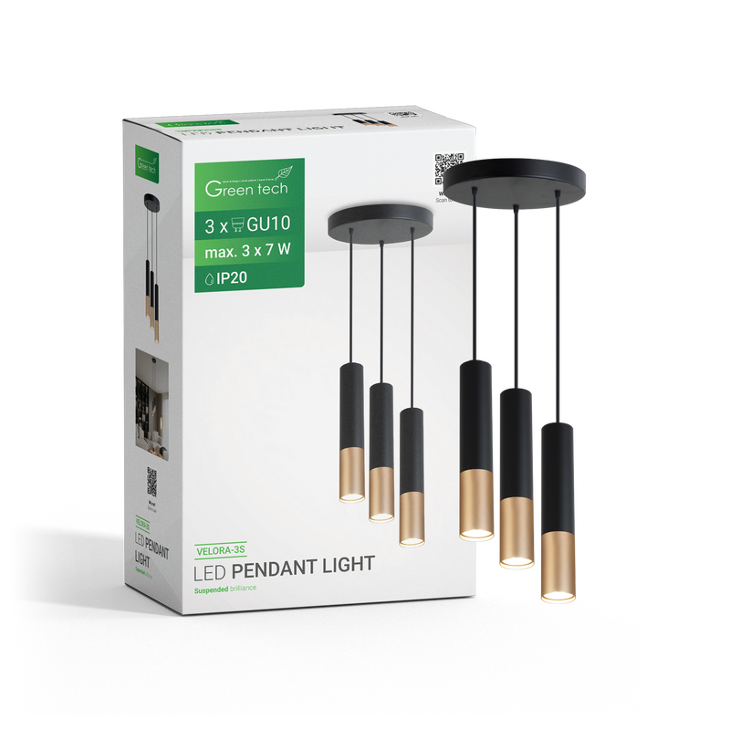 LED visilica Green Tech, GU10 X 3 kom, crna-zlatna boja