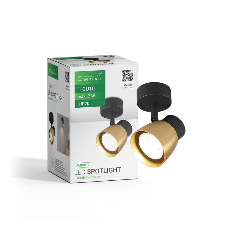 LED spot svjetiljka Green Tech, GU10 X 1 kom, zlatno crna boja