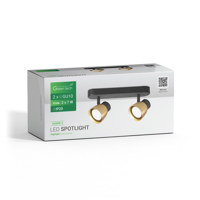 LED spot svjetiljka Green Tech, GU10 X 2 kom, zlatno crna boja slika 3