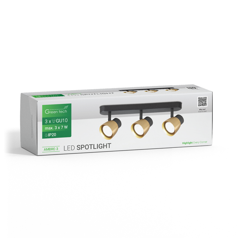 LED spot svjetiljka Green Tech, GU10 X 3 kom, zlatno crna boja slika 3