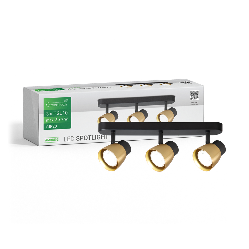 LED spot svjetiljka Green Tech, GU10 X 3 kom, zlatno crna boja