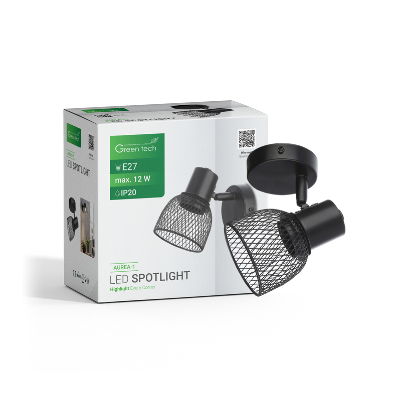 LED spot svjetiljka Green Tech, E27 X 1 kom, crna boja