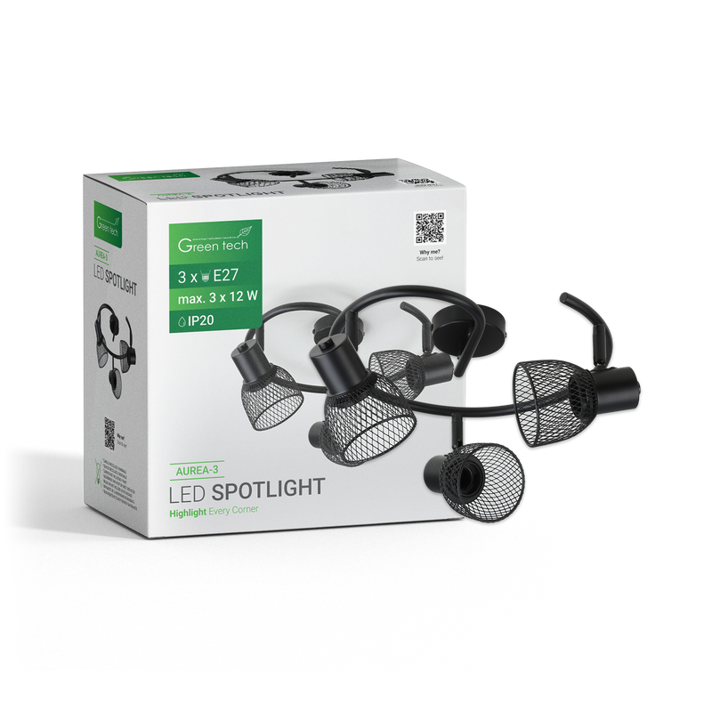 LED spot svjetiljka Green Tech, E27 X 3 kom, crna boja