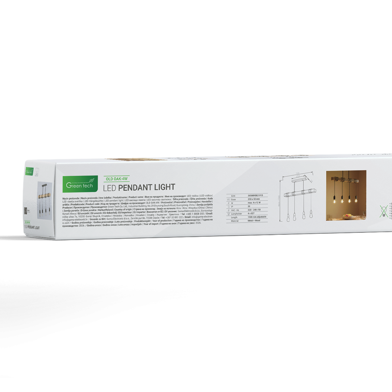 LED retro vislica Green Tech E27 x 4 kom, drvo + metal slika 6