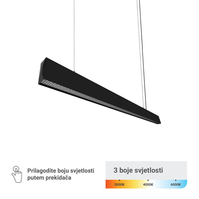 LED linearna svjetiljka Green Tech 40W, 3CCT, IP40, 120 cm, crna boja
