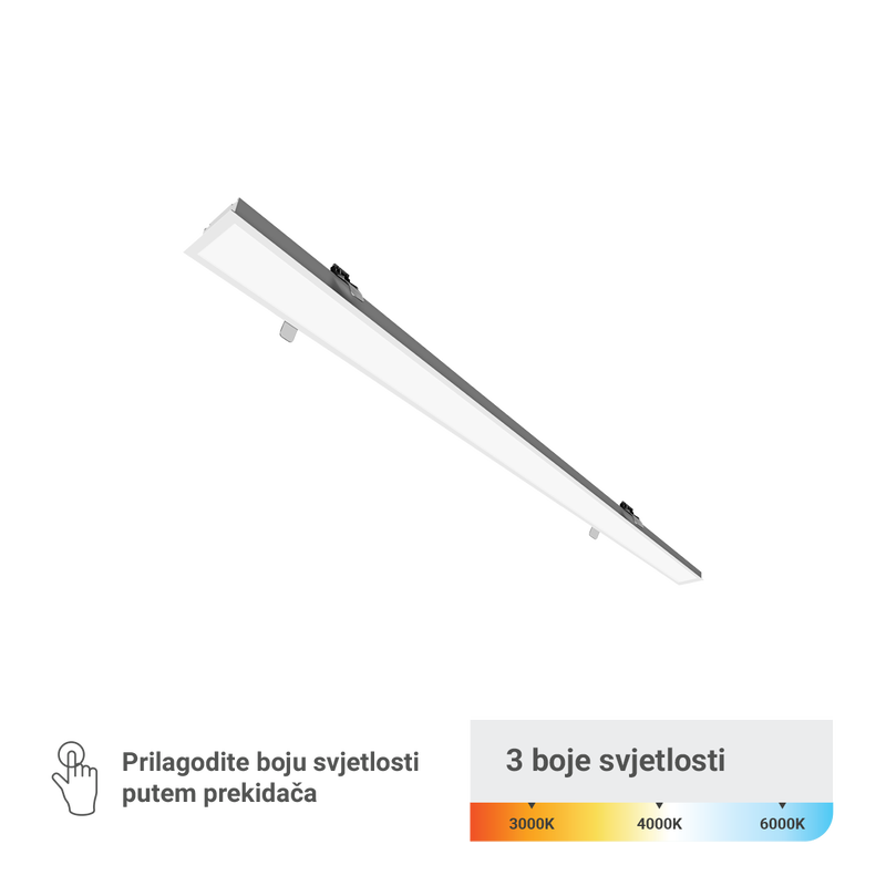 LED linearna ugradna svjetiljka Green Tech 40W, 3CCT, IP40, 120 cm, bijela boja