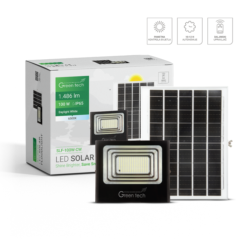 LED solarni reflektor Green Tech 100W, 6500K, IP65, solar slika 2