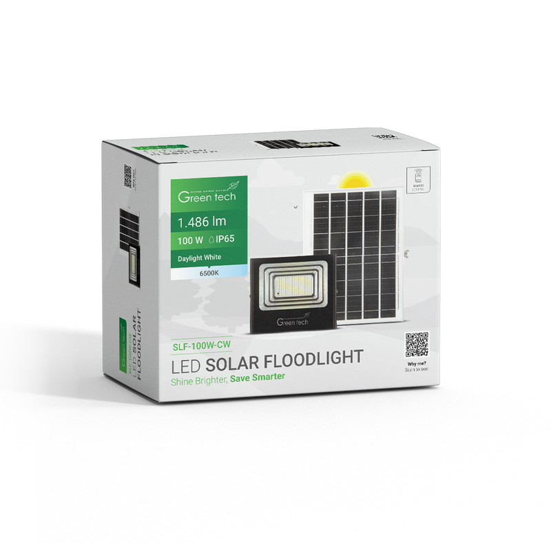 LED solarni reflektor Green Tech 100W, 6500K, IP65, solar slika 3