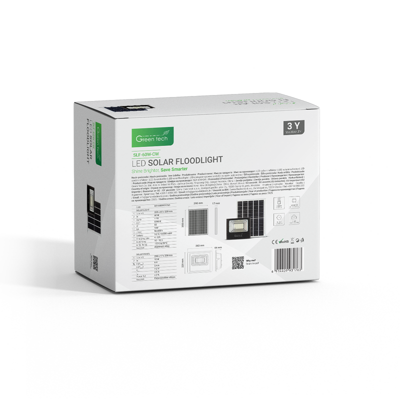 LED solarni reflektor Green Tech 60W, 6500K, IP65, solar slika 4