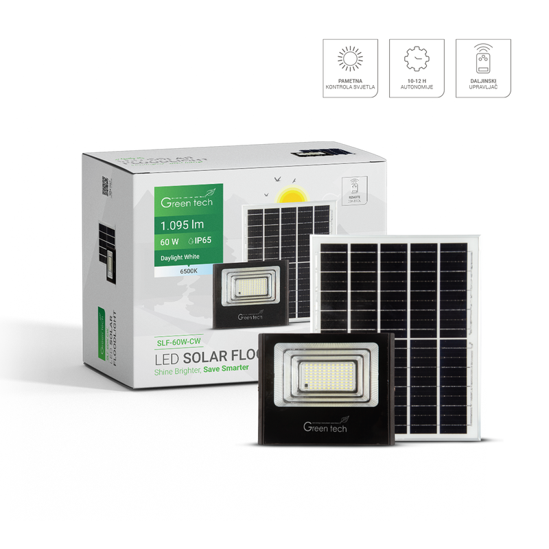 LED solarni reflektor Green Tech 60W, 6500K, IP65, solar slika 2